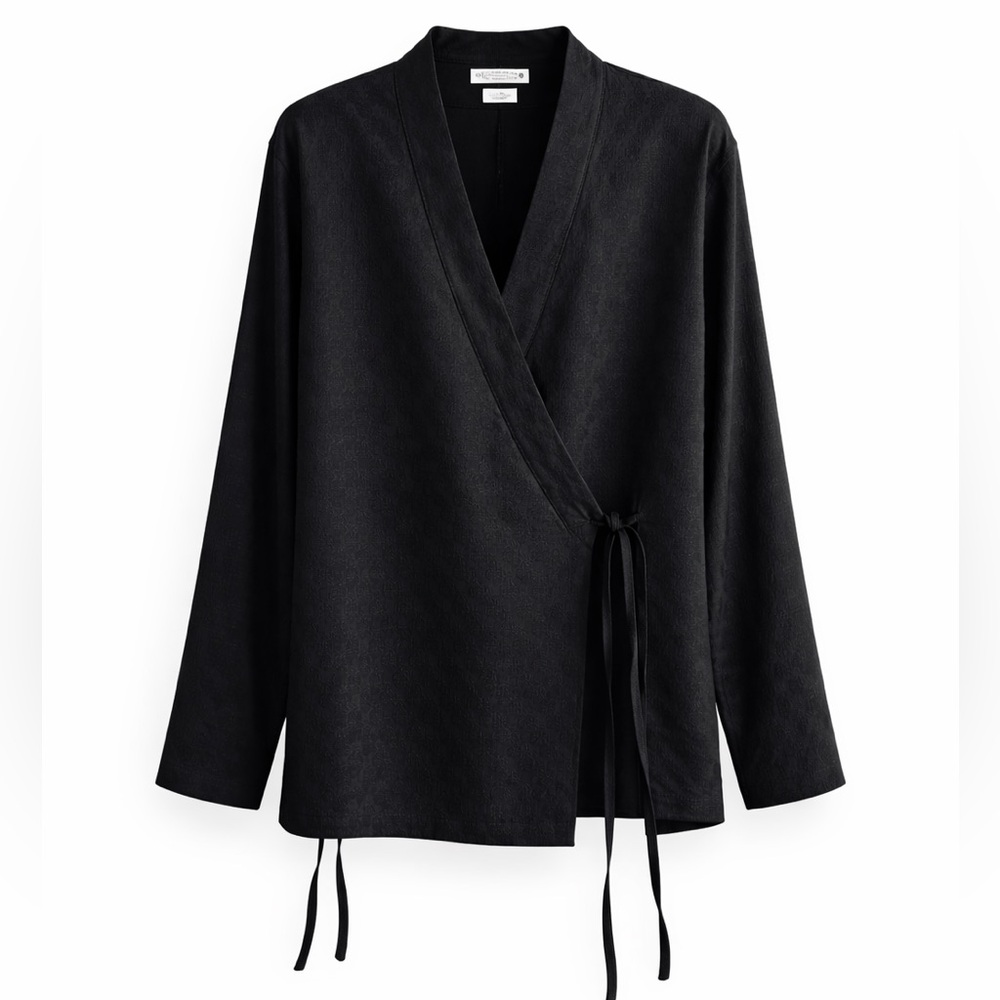 Zara Viscose wrap kimono textured shirt in black NWT sz S-M - Picture 7 of 8